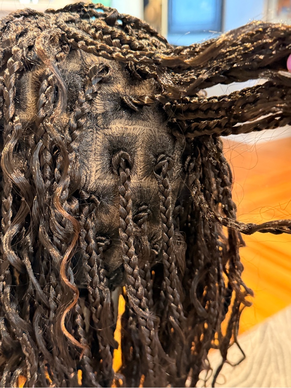 Synthetic Natural Black to Brown Ombre Braided Curly Wig Full Lace Cap #214 - Picture 12 of 16